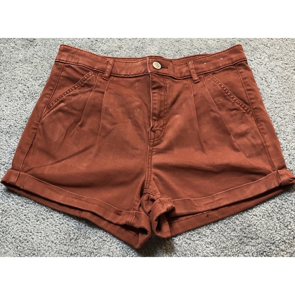 Y2K Express Pleated Mom Shorts Women's Sz 8 Rustic Brown High Rise Beach Disco